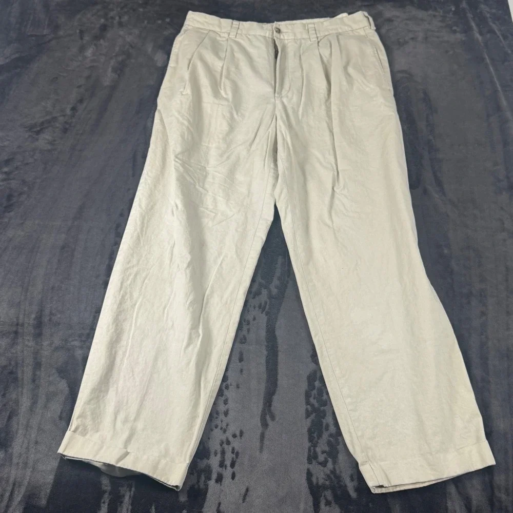 Brooks Brothers Pleated Chinos Mens 34x30 Beige Cotton Cuffed Dress Pants